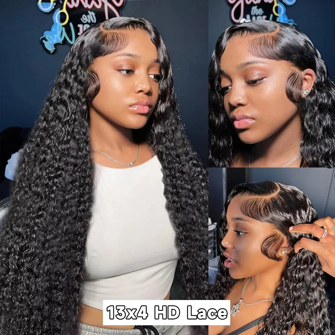 Deep Wave Lace Front Wig Human Hair Pre Plucked with Baby Hair 13x4 Transparent Lace Frontal Wig Brazilian Virgin Human Hair Wig