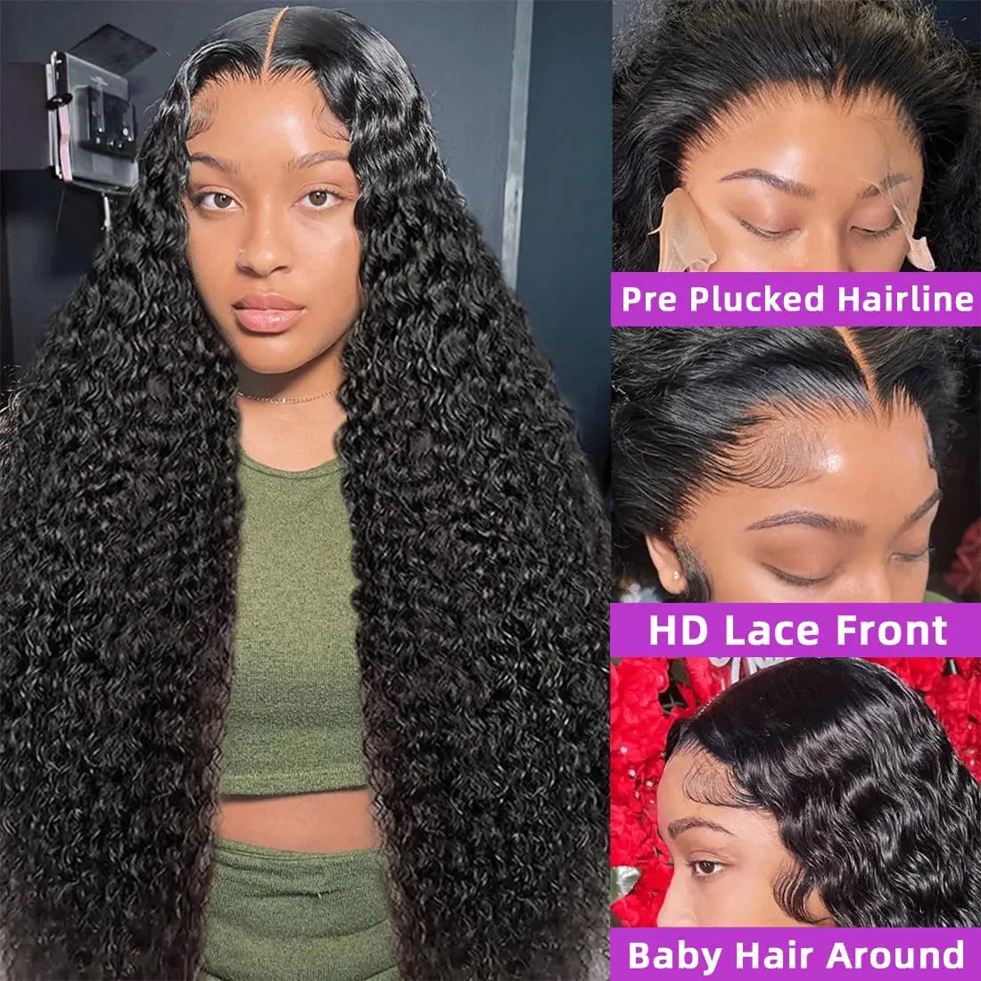 Deep Wave Lace Front Wig Human Hair Pre Plucked with Baby Hair 13x4 Transparent Lace Frontal Wig Brazilian Virgin Human Hair Wig