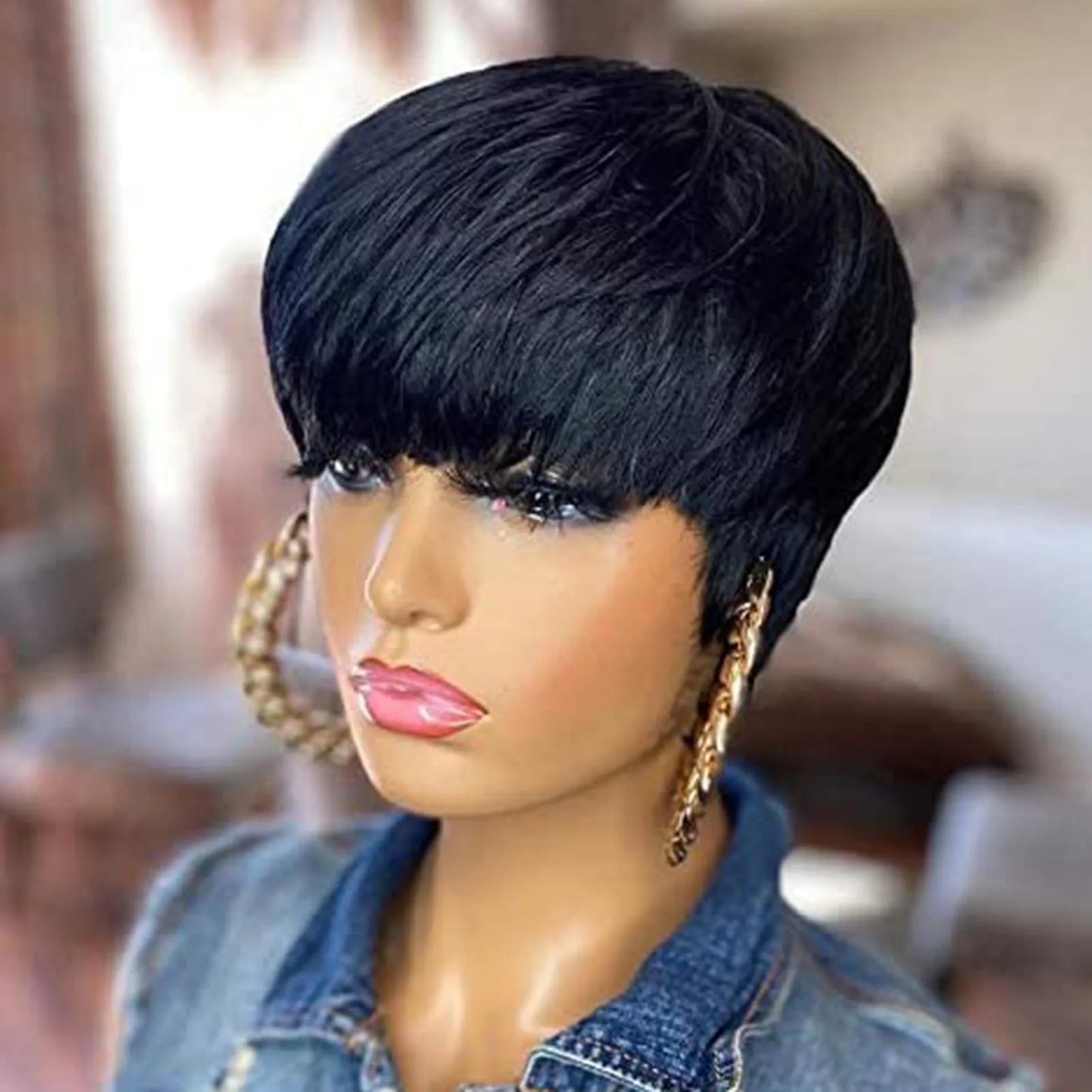 10inch Woman Black Short Wigs Synthetic Natural Fake Hair Replacement for Woman Girls Daily Use Hair Styling