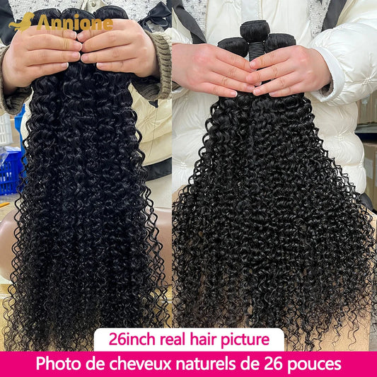 Curly Wave Bundles 26 inch Bundles Brazilian Hair Bundles Natural Black Color 1B 100% Human Hair Bundles Remy Hair Extensions