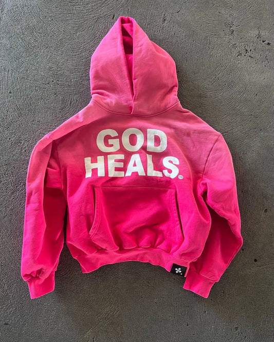 Oversized Street Vintage Streetwear God heals Painting Printed Hoodies Women Sweatshirt Harajuku 2024 New Y2k Tops Men Clothing